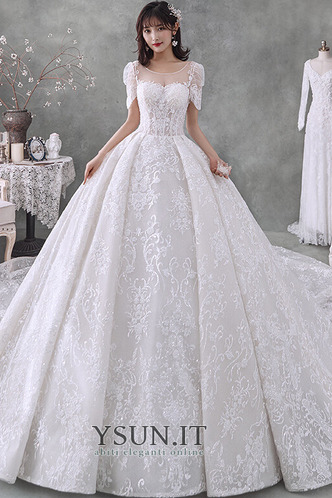 Abito da sposa Inverno A-Line Pizzo Overlay Maniche Corte Allacciato - Pagina 2