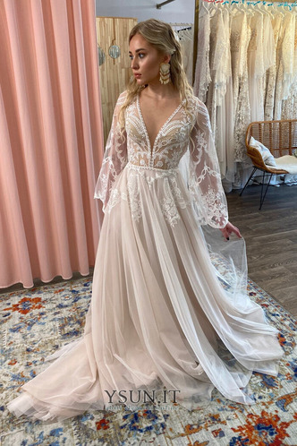 Abito da sposa Profondo scollo a v stravagante Tipo standard Collo drappeggiato - Pagina 5