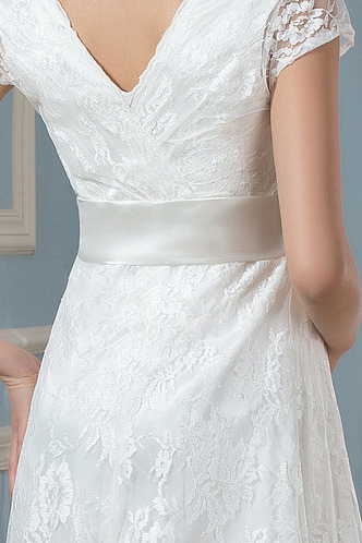 Abito da sposa Pizzo Semplici Illusione maniche Maniche Corte V-Scollo - Pagina 5