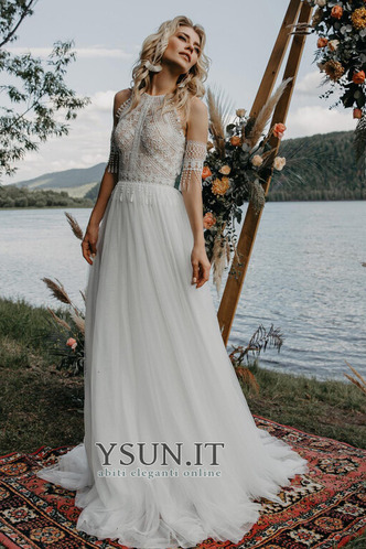 Abito da sposa Pizzo stravagante A-Line decorato Estate Senza Maniche - Pagina 2