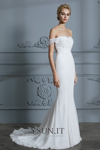 Abito da sposa Fuori dalla spalla Lungo Festoni Chiffon Naturale unbacked - Pagina 5