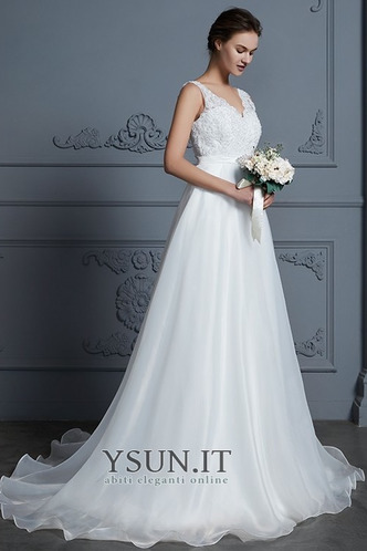 Abito da sposa Pizzo Overlay Scollo a v V Senza Maniche abbondante - Pagina 1