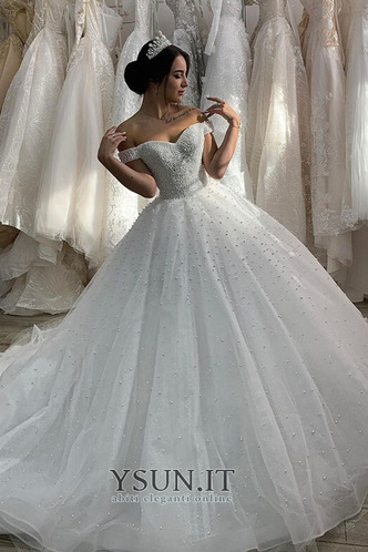 Abito da sposa Corpetto ingioiellato Aqua perle Allacciato Lungo Maniche Corte - Pagina 1