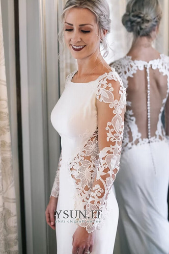 Abito da sposa Pizzo Schiena Nuda T-Shirt sirena Bottone Treno di spazzata - Pagina 4