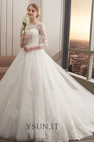 Abito da sposa Formale A-Line Bateau Pizzo Overlay Cattedrale di treno - Pagina 2