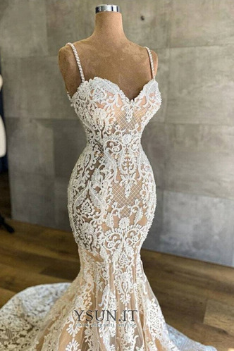 Abito da sposa Eleganti Applique Pizzo Senza Maniche Cappella treno - Pagina 3