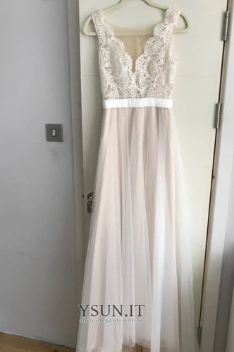 Abito da sposa Shiena Sheer A-Line Festoni Naturale Semplici Breve treno - Pagina 3