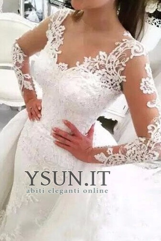 Abito da sposa all'aperto V-Scollo unbacked Maniche Lunghe Naturale - Pagina 3