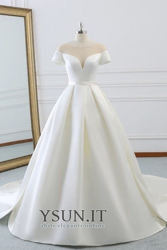 Abito da sposa Treno di spazzata Maniche Corte Bateau Raso Allacciato - Pagina 1