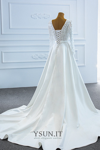 Abito da sposa Aqua perle V-Scollo Maniche Lunghe Corpetto ingioiellato - Pagina 4