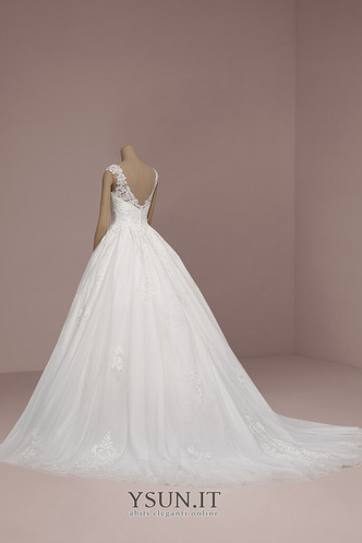 Abito da sposa A-Line Tulle Cerniera Eleganti Pizzo Overlay V-Scollo - Pagina 2