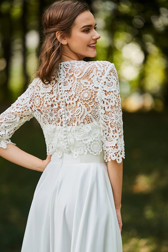 Abito da sposa Bottone Pizzo Spiaggia Pizzo Overlay Schiena Nuda Con Giacca - Pagina 5