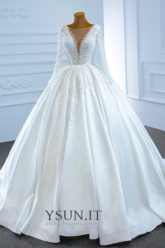 Abito da sposa Perline Treno della corte Raso Naturale V-Scollo a linea - Pagina 3