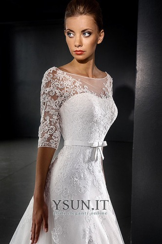 Abito da sposa Lungo Bateau A-Line Primavera trendiness Maniche a 3/4 - Pagina 4