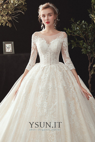 Abito da sposa A-Line Maniche a 3/4 Allacciato Bateau Illusione maniche - Pagina 5