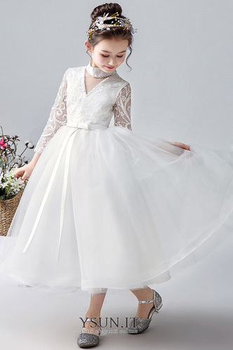 Abito cerimonia bambina Chiffon Coperta linea di tè lunghezza Tulle Cerniera - Pagina 3