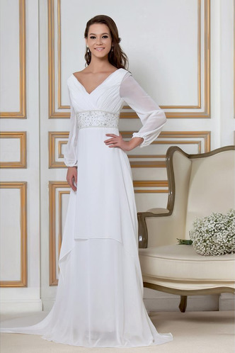 Abito da sposa V-Scollo Chiffon Pieghe Corpetto Spiaggia Maniche Lunghe - Pagina 2