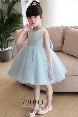 Abito cerimonia bambina Senza Maniche decorato a linea Raso Perline al ginocchio - Pagina 3