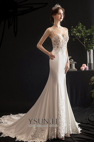 Abito da sposa Sirena Estate Festoni Eleganti Lungo Spaghetti spalline - Pagina 1