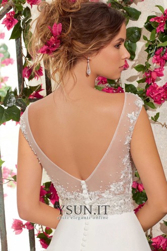 Abito da sposa Lungo Chiffon Senza schienale Cappellini Bottone Naturale - Pagina 3