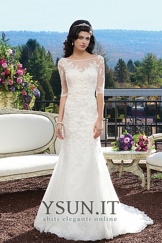 Abito da sposa Pizzo francese Mezze Maniche Mezza Coperta Naturale - Pagina 1