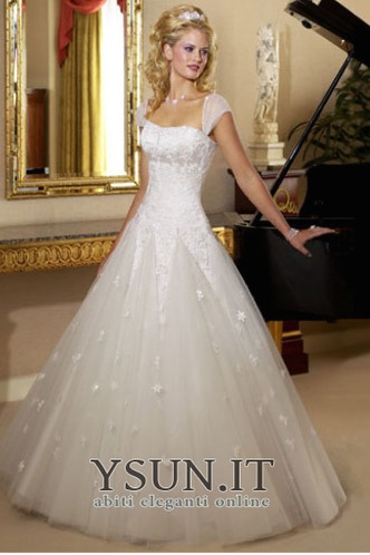 Abito da sposa Primavera Tulle Lungo Queen Anne collo Maniche Corte - Pagina 1