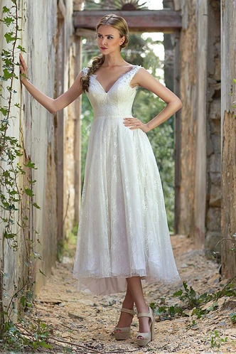 Abito da sposa Sotto Ginocchio Naturale Senza Maniche a linea Clessidra - Pagina 1