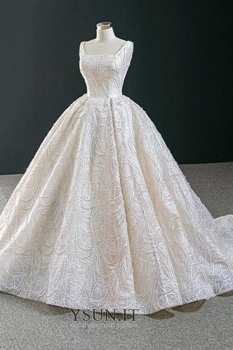 Abito da sposa Lungo Senza Maniche A-Line Super Satin Caduta paillettes - Pagina 4