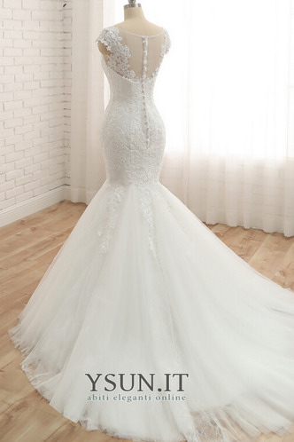 Abito da sposa Sirena Pizzo Formale Naturale Pizzo Overlay Collo drappeggiato - Pagina 4