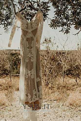 Abito da sposa Pizzo Maniche Lunghe Fessura anteriore V-Scollo Quanto - Pagina 6