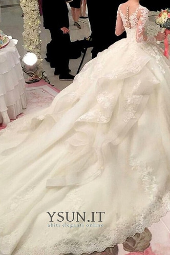 Abito da sposa Pizzo all'aperto Applique Maniche Lunghe Treno della corte - Pagina 2