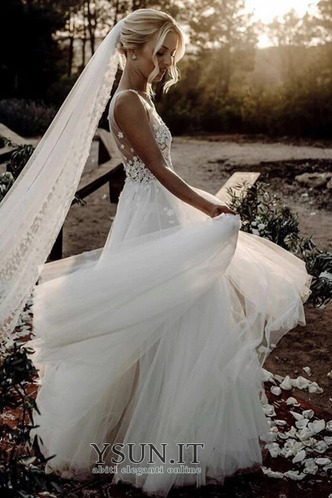 Abito da sposa A Terra eleganza Cerniera Tulle Profondo V-scollo Naturale - Pagina 3