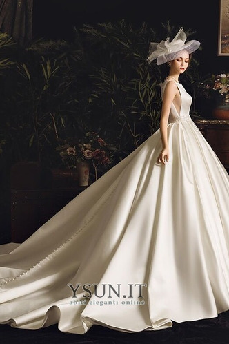Abito da sposa Inverno Cintura di perline Treno della corte Raso All Aperto - Pagina 5