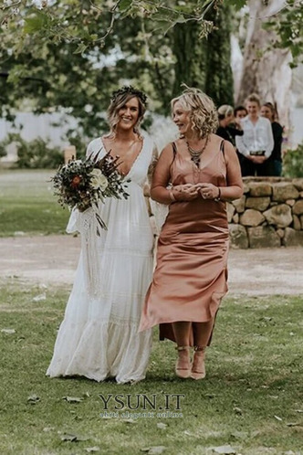 Abito da sposa Naturale all'aperto V-Scollo Estate Maniche Lunghe - Pagina 5