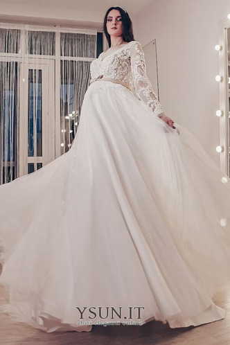 Abito da sposa Fiocco Maniche Lunghe alta vita/cintola Treno di spazzata - Pagina 3