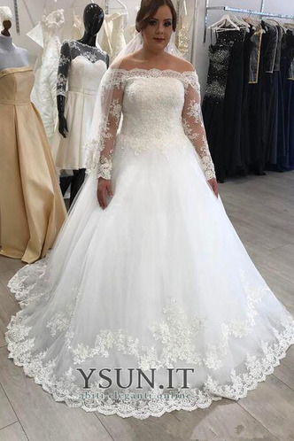 Abito da sposa Inverno Cerniera Spiaggia Fuori dalla spalla Applique - Pagina 1