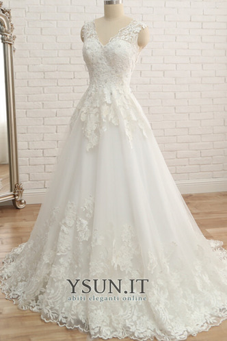 Abito da sposa Vintage Inverno Breve treno V-Scollo Naturale Pizzo - Pagina 3