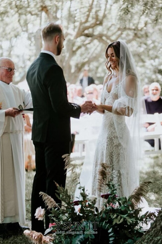 Abito da sposa Autunno Sexy Lungo Profondo scollo a v Senza Maniche - Pagina 7