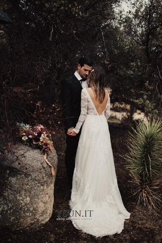 Abito da sposa Treno di spazzata Bateau Naturale A-Line Quanto Tulle - Pagina 2