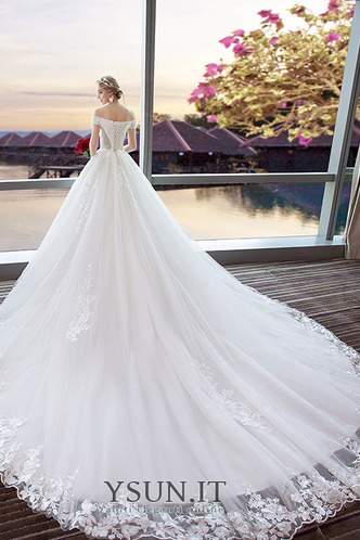 Abito da sposa Super Maniche Corte Fuori dalla spalla Tulle Pizzo Overlay - Pagina 2