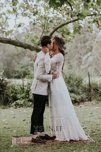 Abito da sposa Naturale all'aperto V-Scollo Estate Maniche Lunghe - Pagina 4
