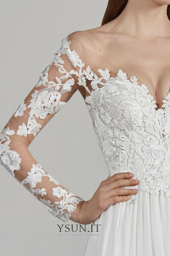 Abito da sposa Triangolo Invertito Maniche Lunghe Chiffon Fuori dalla spalla - Pagina 3