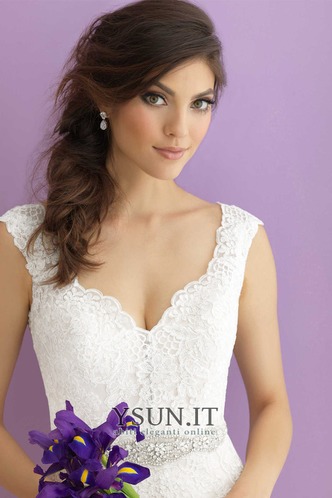 Abito da sposa Sirena Applique Scollo a v V Pizzo francese tradizionali - Pagina 3