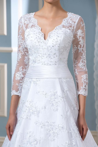 Abito da sposa Vintage Pizzo Overlay Applique Quanto all'aperto Maniche Lunghe - Pagina 5