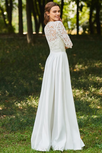 Abito da sposa Bottone Pizzo Spiaggia Pizzo Overlay Schiena Nuda Con Giacca - Pagina 3