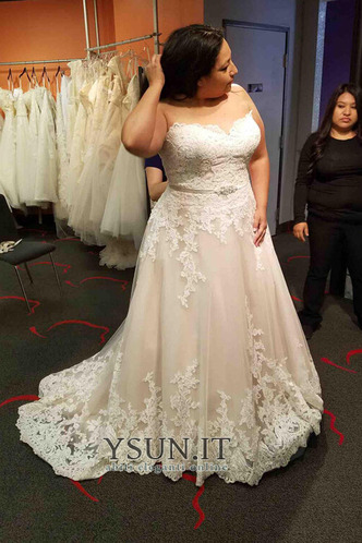 Abito da sposa XL Applique Naturale Treno della corte tessuto Senza Maniche - Pagina 1