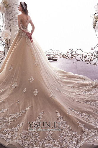 Abito da sposa Applique Corpetto ingioiellato Treno reale A-Line Shiena Sheer - Pagina 2