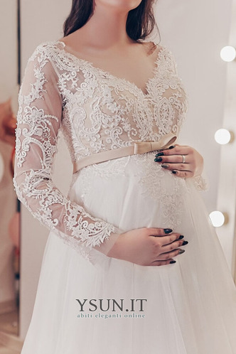 Abito da sposa Fiocco Maniche Lunghe alta vita/cintola Treno di spazzata - Pagina 4