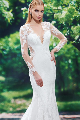 Abito da sposa Sexy Schiena Nuda Raso all'aperto V-Scollo Maniche Lunghe - Pagina 4