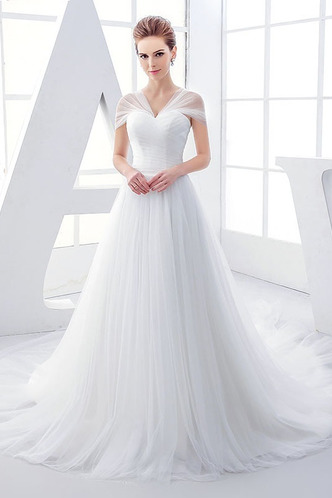 Abito da sposa Pieghe Cappellini Tulle Gonna lunga V-Scollo Corpo a rettangolo - Pagina 1